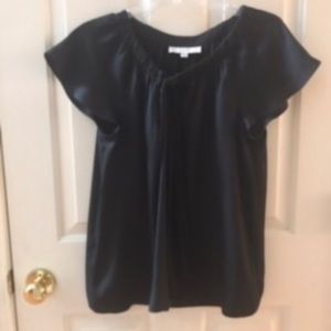Loft Solid Black Tie Neck Blouse - Size Medium